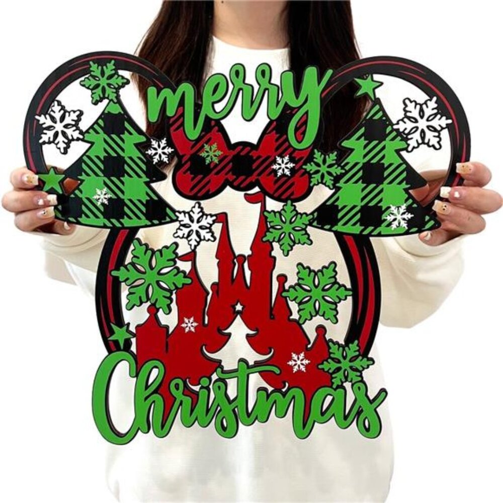 Merry Christmas Mouse Wooden Sign - Welcome Hanging for Christmas Door or Wall